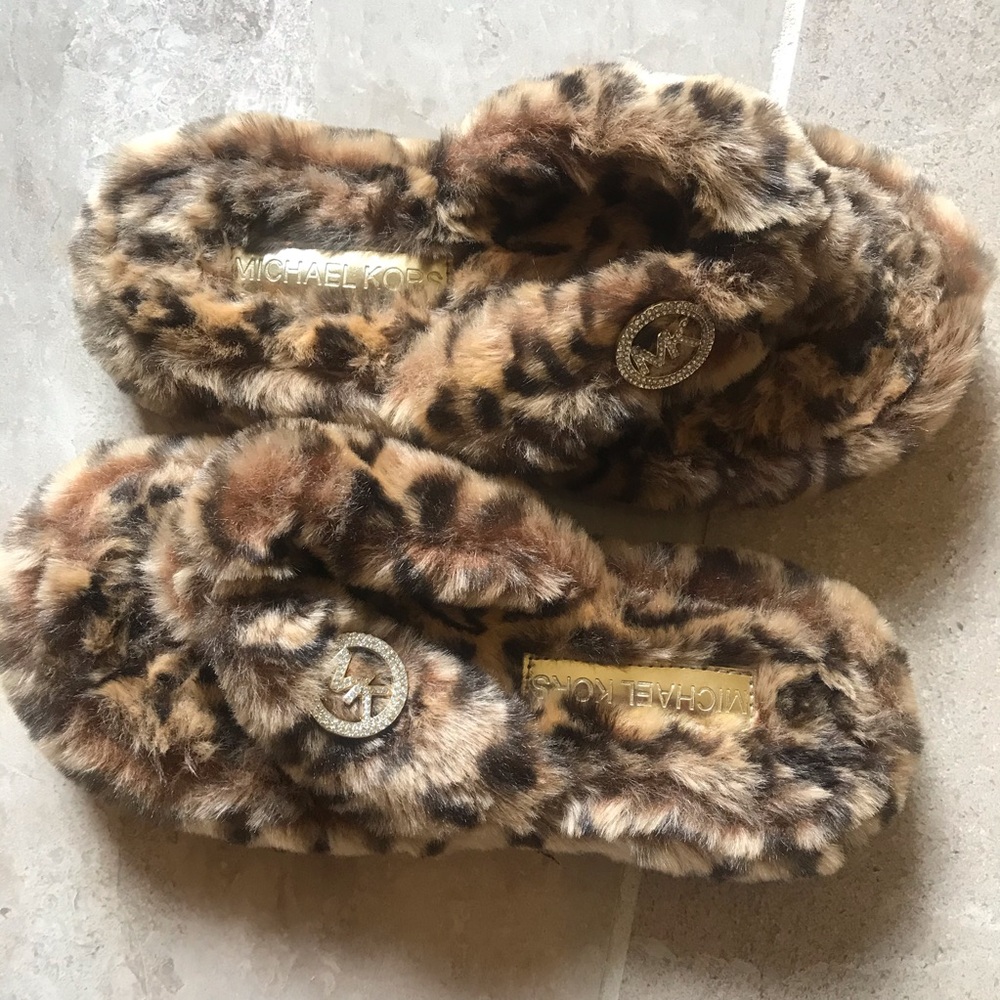 Michael Kors Leopard Print Fur Slippers
